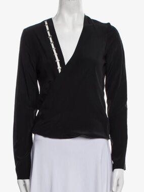 Mugler Silk Plunge Neckline Blouse Black XS/S FR36